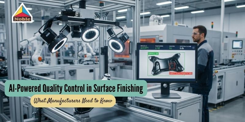 AI-powered quality control system inspecting surface finishing defects on manufactured components